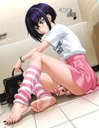 1boy ai_generated aqua_eyes bag barefoot bathroom bathtub black_hair black_nails blue_hair bracelet clothes_writing crossdressing detached_leggings dutch_angle ear_piercing earrings erection eyelashes feet female femboy foot_focus full_body futanari green_eyes hair_between_eyes high-waist_skirt holding holding_bag indoors jewelry knee_up leg_warmers legs male_focus masturbation miniskirt multicolored_hair nail_polish on_floor original_character otoko_no_ko parted_lips penis penis_grab piercing pink_skirt precum purple_hair shiny_skin shirt shirt_tucked_in short_hair short_sleeves sitting skirt socks soles solo streaked_hair testicles tile_floor tile_wall tiles toe_ring toe_scrunch toenail_polish toenails toes trap uncensored white_shirt ygo-dix yu-gi-oh!