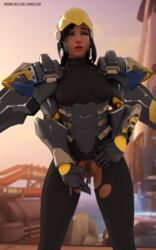 3d abs alternate_costume black_bodysuit black_hair blender bodysuit brown_eyes dark-skinned_female dark_skin female female_masturbation female_pubic_hair hair_ornament helmet high_resolution looking_away masturbation muscle muscular_female object_insertion overwatch pharah pharah-best-girl power_armor pubic_hair rocket titanium_pharah torn_bodysuit torn_clothes vaginal_object_insertion wings