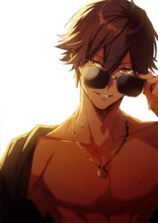 1boy male male_focus male_only ozymandias_(fate) shirtless smirk solo sunglasses topless