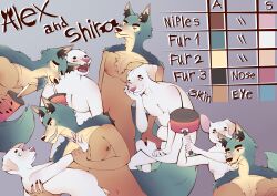 absurd_res animal_head animal_humanoid anthro arm_grab arm_tuft ass back_grab beverage big_nose bird_dog black_eyebrows black_eyes black_nose black_pubes black_tuft blue_eyes blush brown_body brown_claws brown_nipples brown_skin canid canine canis casual_nudity censored censored_genitalia censored_penis cheek_tuft chest_tuft chin_tuft circle_eyebrows claws closed_eyes closed_hands container cup digital_drawing_(artwork) digital_media_(artwork) digital_painting_(artwork) distracted domestic_dog drinking_straw drinking_straw_in_mouth duo elbow_blush english_text exposed_teeth eye_contact eyebrows eyelashes face_blush facial_tuft for_a_head fur golden_retriever gradient_background gradient_fur gradient_skin green_body green_fur grey_background hand_on_face hand_on_legs hand_on_thighs happy head_tuft hi_res holding_beverage holding_container holding_cup holding_object holding_pan humanoid hunting_dog looking_at_another looking_at_viewer male male/male mammal model_sheet mouselect mouth_closed multiple_poses mythological_canine mythological_creature mythology navel nipples nipples_blush no_sclera nude nude_humanoid nude_male one_ear_up one_eye_closed open_mouth painting_(artwork) pink_nipples pink_nose pose preparing_to_strike pubes pupils retriever romantic romantic_couple satisfied serious_face sharp_teeth shoulder_blush shoulder_tuft simple_background sitting slim smile standing surprised tan_body tan_fur teeth text thick_eyebrows three-quarter_view tired tuft tuft_ears werecanid werecanine werecreature werewolf white_body white_fur white_pupils yawn