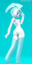 1girls 3d ass big_ass blenderknight_(modeler) breasts cyan_background cyan_hair female female_focus female_only hair hi_res high_resolution highres hips jenny_wakeman looking_at_viewer my_life_as_a_teenage_robot naughty naughty_face nude nude_female reaper21cry rear_view robot robot_girl robot_humanoid sfm short small_breasts smile solo solo_female solo_focus source_filmmaker source_filmmaker_(artwork) standing thighs vertical_image white_body wide_hips xj-9