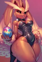 1girls ai_generated big_breasts bunny_ears bunny_girl bunny_tail clothed clothing color easter easter_egg female female_focus female_only furry furry_female game_freak gigiti hi_res large_breasts looking_at_viewer lopunny nintendo pokemon pokemon_(species) solo solo_female standing thick_thighs trogiai