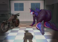 3d 3d_(artwork) arcee arcee_(prime) bending_over blender_(software) garage glowing_eyes glowing_genitalia mr.russo on_all_fours transformers transformers_prime