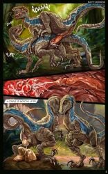 absurd_res animal_genitalia aroused bodily_fluids cloaca comic cum dinosaur dromaeosaurid duo egg egg_laying female feral feral_on_feral genital_fluids genitals hi_res human humanoid impregnation jurassic_park male mammal misty_morning naked nude penis prehistoric_species reptile saurischian scalie sex theropod transformation universal_studios velociraptor