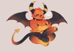 ... arms_crossed balls ballsack biceps big_balls big_penis black_fur black_horn collar collar_only crossed_legs cydonia_xia devil_horns devil_tail dragon_wings frown frowning gay gradient_fur horns male_only muscular muscular_male nipple_piercing nipples no_background orange_fur orange_horn pecs penis penis_piercing red_eyes roco_kingdom serious serious_look sharp_teeth spiked_collar striped_horn swirl_pattern tail text_bubble veiny_penis wings yellow_fur