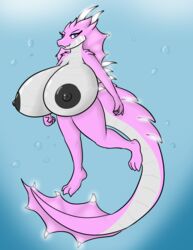 <3_eyes anthro big_breasts black_nipples breasts capcom female heart huge_breasts hyper hyper_breasts lagiacrus looking_at_viewer monster_hunter nipples reptile scalie solo starit swimming video_games water yuni_hermit