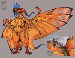 1girls 4_eyes 4_wings artist_logo artist_signature avatar boobs breasts chubby claws female furry great_leonopteryx humanoid no_nipples orange_body orange_eyes orange_skin reference_image rule_63 toruk torururuu wings