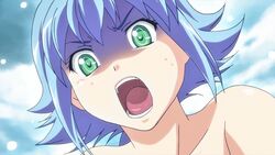 angel angry animated assisted_exposure blue_hair bouncing_breasts breasts forced forced_exposure green_eyes large_breasts nanael nipples queen's_blade screencap surprised tearing_clothes tears topless torn_clothes undressing upper_body