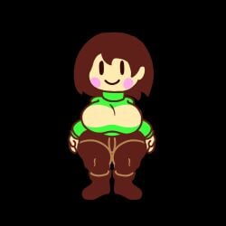 1girls =) big_breasts big_thighs brown_eyes brown_hair chara charalover338_(artist) looking_at_viewer rosy_cheeks short_hair shortstack smile staring_at_viewer undertale