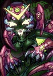 bare_shoulders binary_code brawl_stars breasts charlie_(brawl_stars) drooling fangs female female_only glowing_eyes green_eyes no_bra no_nipples no_panties north_string nude nude_female robot robot_girl robot_humanoid sharp_claws spider spider_web tagme thick_thighs tongue tongue_out virus_charlie_(brawl_stars) voluptuous wide_hips