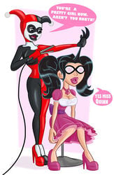 1boy 1girls androgynous bathgate21 batman_(series) big_breasts bimbo bimbofication black_hair breasts cleavage crossdressing dc dc_comics dick_grayson fake_breasts femboy femdom feminization girly harley_quinn high_heels hourglass_figure hypnosis lipstick male malesub mind_control pink_dress pink_lipstick robin_(dc) robin_(dick_grayson) sissification sissy teen_titans trap twintails voluptuous