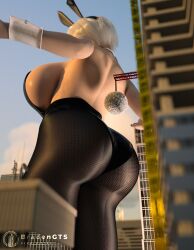 1girls android android_girl ass big_ass big_butt building buildings bunny_ears bunny_girl bunnygirl bunnygirl_outfit bunnysuit city clothed clothed_female female female_focus female_only huge_ass huge_butt light-skinned_female light_skin nier nier:_automata nier_(series) robot robot_girl robot_humanoid solo solo_female solo_focus yorha_2b