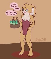 absurd_res anthro athletic athletic_male basket big_bulge big_penis bulge bunny_costume clothing container costume easter easter_egg femboy genitals hi_res holidays lagomorph leporid male mammal nokamiwd penis rabbit samson_(nokamiwd) simple_background solo