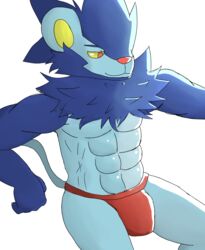 1boy abs anthro biped bulge clothed clothing feline furry half-closed_eyes jockstrap lazyneko looking_away looking_down luxray male male_only mammal muscular nintendo no_nipples orange_eyes pokémon_(species) pokemon pokemon_(species) pokemon_dppt skimpy solo source_request topless underwear video_games yellow_sclera