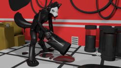 2018 3d anthro biped black_fur brevman canine changed_(video_game) cum cum_bucket cum_drip cum_in_toy cum_inside cum_on_ground cum_pool cup dripping erection excessive_cum fluffy fur furry goo_(disambiguation) goo_creature hair hi_res holding_object looking_pleasured male male_only mammal mask masturbation messy monster nude orgasm penetration penile_masturbation penis penis_milking puro_(changed) rubber solo strained video_games wolf