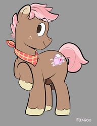 2017 animal_genitalia balls bandana brown_skin carton_(foxgoo) carton_of_milk cutie_mark equine flaccid foxgoo freckles fully_sheathed hair horse looking_at_viewer male male_only mammal my_little_pony penis pink_hair pony sheath smile solo standing