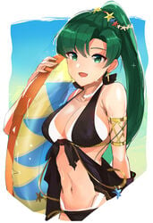 1girls alternate_costume bikini black_bikini black_swimsuit breasts earrings female female_only fire_emblem fire_emblem:_the_blazing_blade green_eyes green_hair inner_tube jewelry long_hair looking_at_viewer lyn_(fire_emblem) lyndis_(fire_emblem) nintendo ormille solo