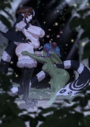 1futa 1girls belly black_hair claws curemone deepthroat dinosaur_girl fellatio full_body futa_on_female futadom futanari goblin green_skin harpy harpy_girl hime_cut irrumatio larger_futa monster_girl nature oral pale_skin pubic_hair ruins sagging sagging_balls sagging_breasts saggy_balls saggy_boobs saggy_breasts saliva size_difference smaller_female standing standing_fellatio standing_sex thick_penis trans_woman transfem vein veins veiny veiny_penis wings xorah_(curemone)