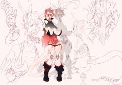 absurd_res anthro ass belly big_breasts big_eyes bisamon bone bottomwear breasts claws clothing coat cybernetics cyborg dragon fellatio female genitals hair hi_res horn hotpants hybrid long_tail long_tongue machine mechanic mechanical_leg mechanical_tail minishorts mythological_creature mythological_scalie mythology nipples oral penile penis pink_hair pink_nipples raincoat red_eyes scalie sex short_hair shorts skeleton solo tail tongue topwear translucent translucent_clothing white_body