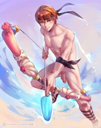 1boy abs bow_and_arrow fire_emblem fire_emblem_awakening fire_emblem_heroes gaius_(fire_emblem) gaius_(summer)_(fire_emblem) looking_at_viewer male male_only muscles nipples orange_hair penis reddblush reddverse