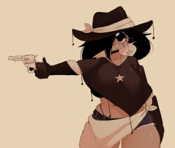 1girls 2025 breasts clothing cowgirl female female_only firearm gun handgun looking_at_viewer naomi_(naomii64) naomii64 oc original_character revolver tagme tagme_(character) thighs weapon