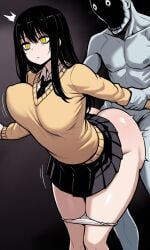 1boy 1girls ai_generated big_ass big_breasts black_hair bouncing_breasts expressionless female from_behind_position ghost male mieruko-chan monster_on_female panties_down raped_by_monster school_uniform schoolgirl short_skirt thick_ass thick_thighs white_panties yellow_eyes yotsuya_miko