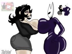 2026 2girls angry ashley_graves big_breasts blocky_(bfdi) breasts breasts_size_difference breasts_squeeze colored female_only hollow_knight hornet_(hollow_knight) izafemboyuwu_(artist) meme_in_the_background redraw self_upload tahiel_(artist/editor) the_coffin_of_andy_and_leyley