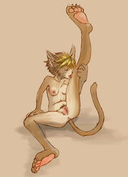 1girls anus blonde_hair breasts cat censored claws daena feline female fur furry furry_only legend_of_mana licking nude pawpads pubic_hair solo tail tongue vagina washing