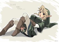 blonde_hair blue_eyes boots breasts color earrings female female_only gloves hat hylian jewelry light-skinned_female link link_(twilight_princess) nintendo pointy_ears rule_63 short_hair solo straight_hair the_legend_of_zelda translation_request twilight_princess yajiro_masaru