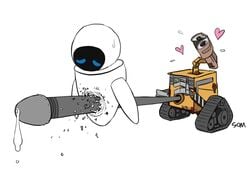 1boy 1girls big_penis disney duo eve_(wall-e) female heart male penis pixar robot som stabbing wall-e wall-e_(character) what where_is_your_god_now white_background