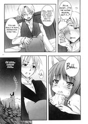 blush censored clothing comic holo kishiri_toworu kraft_lawrence oral_sex spice_and_wolf tagme