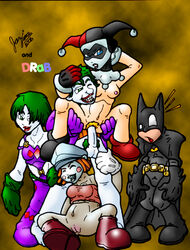 00s 2000s 2006 2boys 3girls artist_request artist_signature batman batman:_the_animated_series batman_(bruce_wayne) batman_(series) batman_beyond:_return_of_the_joker bottomless_female breasts bruce_wayne dc dc_comics dcau dee_dees duela_dent female harley_quinn harley_quinn_(classic) joker's_daughter male multiple_boys multiple_girls naked_female nipples pubic_hair pussy reverse_suspended_congress sex straight the_joker vaginal_penetration