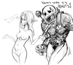 1girls aeldari black_and_white dawn_of_war dialogue eldar english_text eversor_assassin farseer farseer_macha female humor imperium_of_man monochrome officio_assassinorum sketch text warhammer_(franchise) warhammer_40k