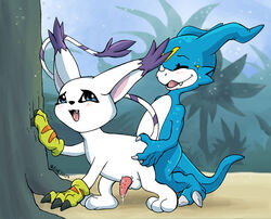 2007 buggery color digimon fur furry gatomon gay interspecies irene male male_only multiple_males no_humans penis side_view veemon yaoi