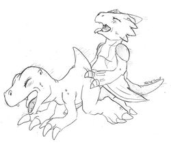 agumon buggery digimon interspecies irene male male_only monochrome monodramon multiple_males yaoi