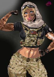 1girls abs blonde_hair blue_eyes ed_product gloves lips pants rainbow_six rainbow_six_siege tagme tom_clancy valkyrie_(rainbow_six)