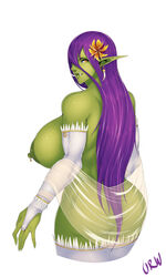 areola ass big_ass big_breasts breasts earring erect_nipples female female_only green_skin hair_ornament huge_areolae huge_breasts humanoid large_nipples lips long_hair looking_at_viewer looking_back looking_back_at_viewer muscles muscular muscular_female nipple_piercing nipples orc orc_female perky_breasts piercings pointy_ears puffy_areola purple_hair siv_(urw) solo thick_lips tusks urw white_background