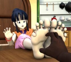 1boy 1boy1girl 1girl1boy 1girls 3d 3d_(artwork) chichi chichi_(dragon_ball) clothed dark-skinned_male dark_skin dragon_ball dragon_ball_super dragon_ball_z feet feet_on_table female female_focus foot_fetish foot_focus foot_play footfetishrenders hand_on_feet laugh laughing light-skinned_female light_skin nail_polish pink_fingernail_polish pink_fingernails pink_nails tickle_fetish tickling tickling_feet toenail_polish toenails toes