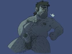 1boy artist_name body_hair cum cum_on_chest cum_on_face cum_on_hand disney fist_clenched gravity_falls hairy hornyphobic human human_only male male_only masturbation one_eye_closed plain_background stanley_pines