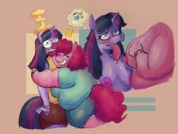 anthro anthro_on_anthro anthrofied bbw big_breasts blush blushing breasts breasts_out embrace horse_tail hugging my_little_pony nipples pink_hair pinkie_pie_(mlp) punkitt spit_trail tongue tongue_out twilight_sparkle_(mlp) unicorn_horn wolfgirl9million yuri