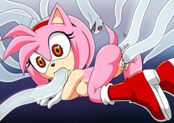 amy_rose anal anus boo_(sonic) breasts cum cum_in_ass cum_in_pussy cum_inside exposed_torso female footwear ghost handwear mostly_nude oral penetration possessed_amy_rose possession pussy sex sonic_(series) tentacle triple_penetration unusual_pupils vaginal vaginal_penetration