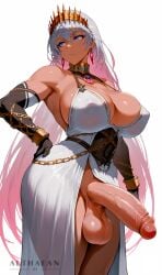 1futa abs absurd_res ai_generated althaean blue_eyes chains choker cleavage cleavage_overflow crown dress earrings expressionless fate/grand_order fate_(series) from_front_position from_side frown futanari hair_between_eyes halterneck hand_on_hip large_balls large_breasts large_penis large_testicles long_gloves long_hair looking_away necklace nipple_bulge pinup pinup_pose posing stable_diffusion tagme tan_skin tiara toned toned_female veiny_penis voluptuous voluptuous_futanari white_background white_hair wrist_cuffs zenobia_(fate)