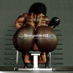 1boy 1girls 3d ass back_view big_ass black_hair dark-skinned_female dark_skin divergentartgb facesitting female femdom huge_ass male malesub muscular muscular_female weightlifting weights