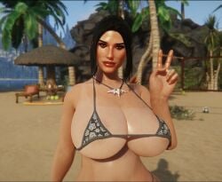 3d beach big_ass big_breasts bikini brown_hair brunette_female brunette_hair female milf mini_bikini nord sexy_pose skyrim