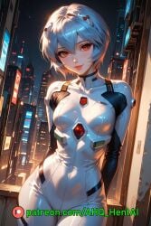 1girls ahq_hentai ai_generated blue_hair blush breasts city neon_genesis_evangelion petite plugsuit rei_ayanami solo_female stable_diffusion standing