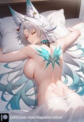 1girls ai_generated back_tattoo degenbrecher feixiao_(honkai:_star_rail) honkai:_star_rail large_breasts nude_female patreon patreon_username sleeping subscribestar subscribestar_username