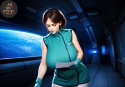 ai_generated animated big_breasts breasts curvy earth emma_sheen ezkiel_trove female huge_breasts mobile_suit_gundam outer_space planet realistic space uniform wide_hips zeta_gundam