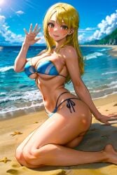 1girls ai_generated alluring anime babe bangs beach beautiful beautiful_females bikini blonde blonde_female blue_bikini braid braided_hair brown_eyes busty clouds curvy_female day fairy_tail female island large_breasts laying_on_side looking_at_viewer looking_sideways lucy_heartfilia navel pose sand sea seductive seductive_smile sexy side_view sideboob smile stable_diffusion starfish thick_thighs toongenai waves