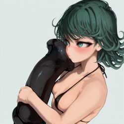 dildo green_eyes green_hair holding_object horsecock huge_cock micro_bikini one-punch_man sex_toy small_breasts tatsumaki