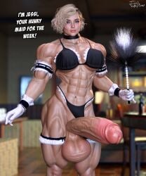 1futa 1girls 3d balls blonde_hair blue_eyes breasts female futanari futaprisoner huge_balls huge_breasts huge_cock huge_cock jessi maid maid_uniform muscles muscular muscular_female muscular_futanari testicles